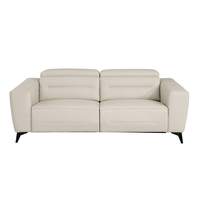 Canapé en cuir italien à grain supérieur avec fauteuil inclinable électrique, Beige