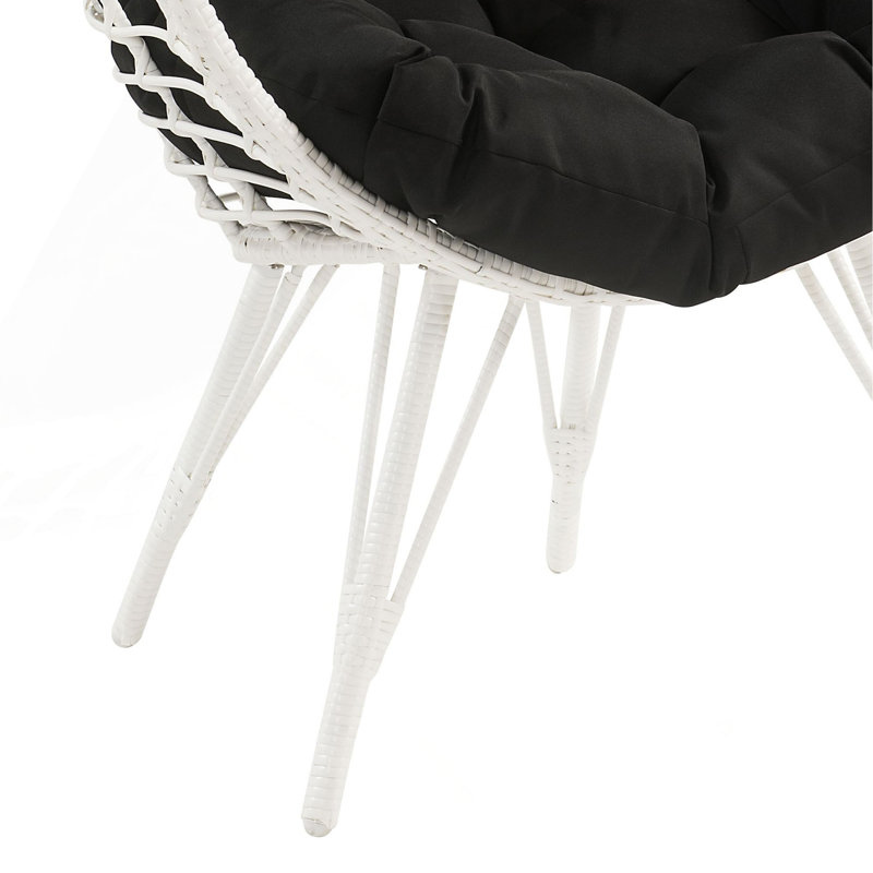 Chaise longue de patio en tissu galvanisé noir et osier blanc