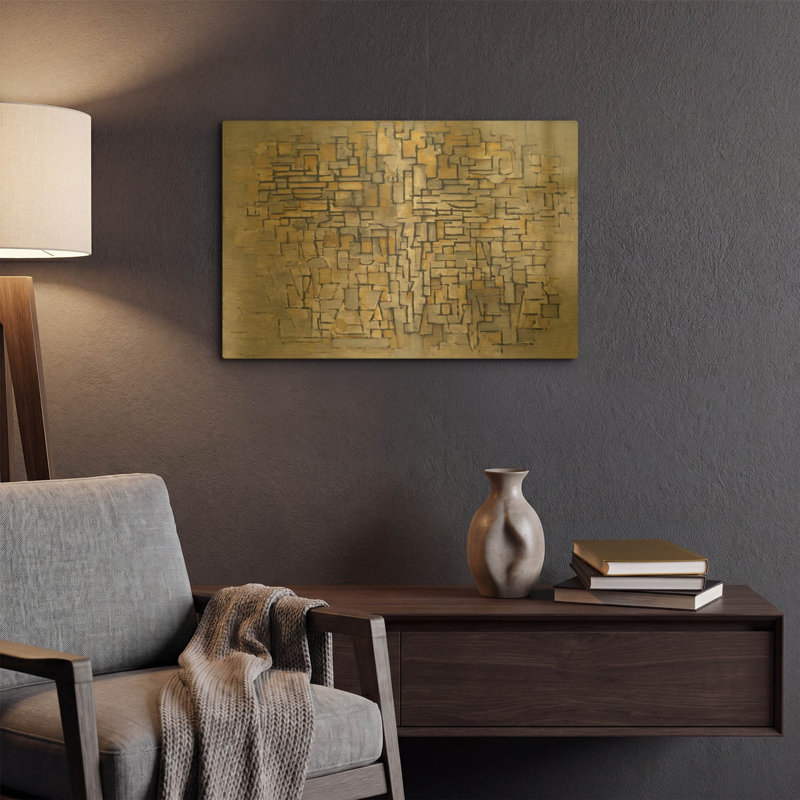 «Tableau No. 2, Composition No. VII, 1913» par Piet Mondrian, art mural en métal doré, 24 po x 16 po, 24 po x 16 po