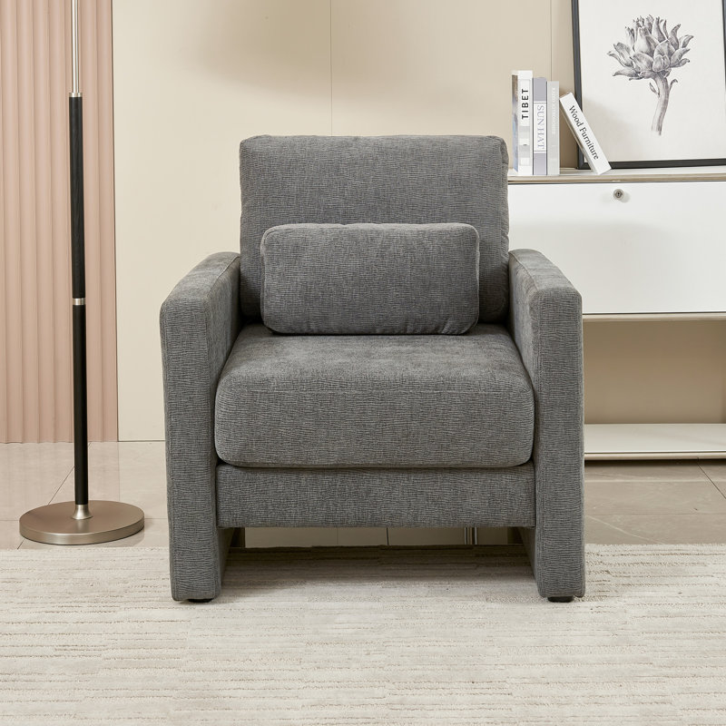 Fauteuil en chenille moderne avec structure en bois massif - Coussin épais et siège idéal pour diverses pièces La base élégante assure une détente relaxante