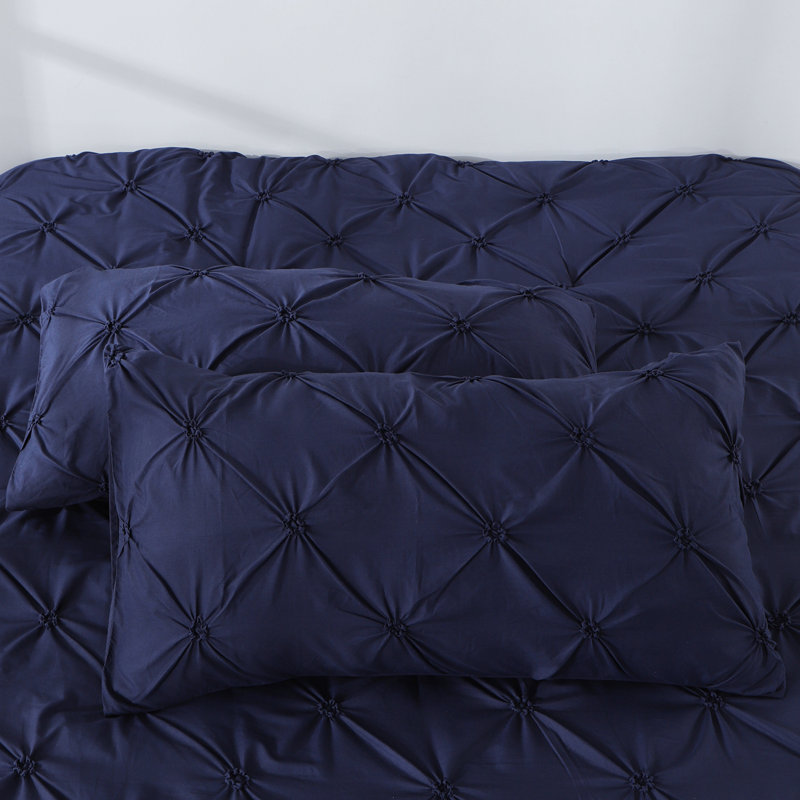 Suniya Pintuck Pinch Pleat Comforter Set, King Comforter + 2 King Shams, Blue