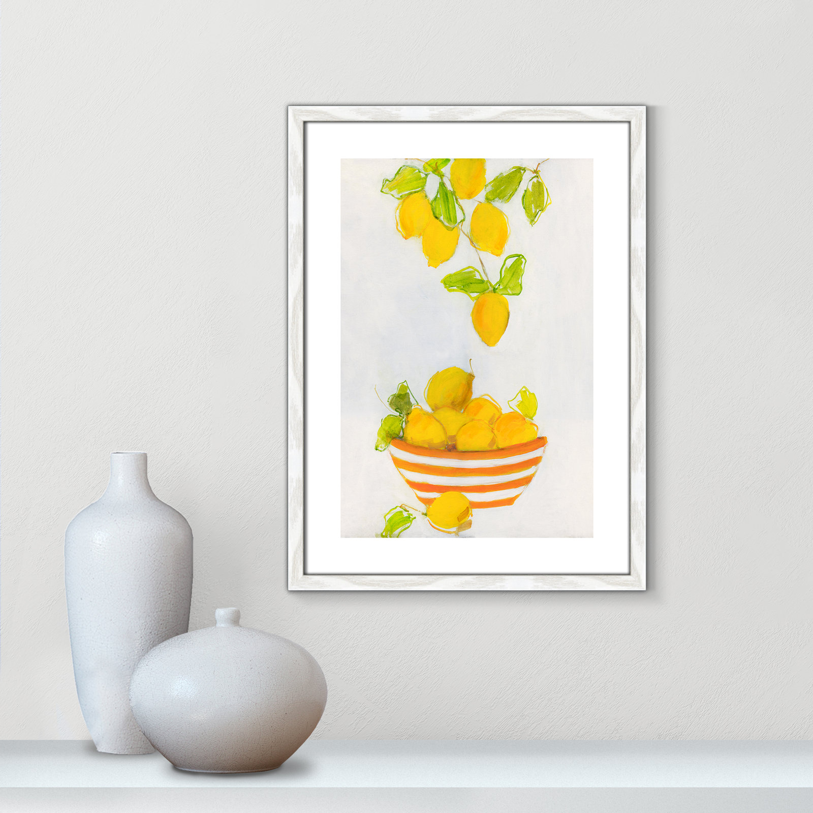 Darcy "Lemonlicious" Painting by Sally Swatland, 23" H x 17" W x 0.75" D, White Wood Framed Paper
