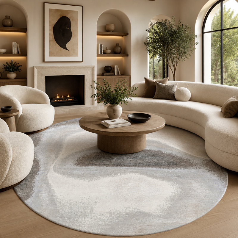 Handmade Silk and Wool Area Rug, Round 6'