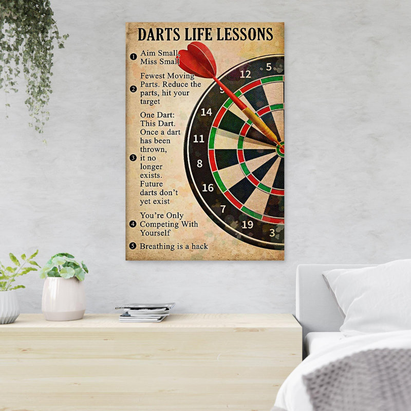 Darts Game - Darts Life Lessons - 1 pièce, reproduction d'art graphique sur toile tendue, H 14 po x l 11 po x P 2 po