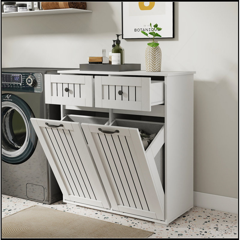 Armoire à linge avec 2 paniers à linge amovibles et 2 tiroirs
