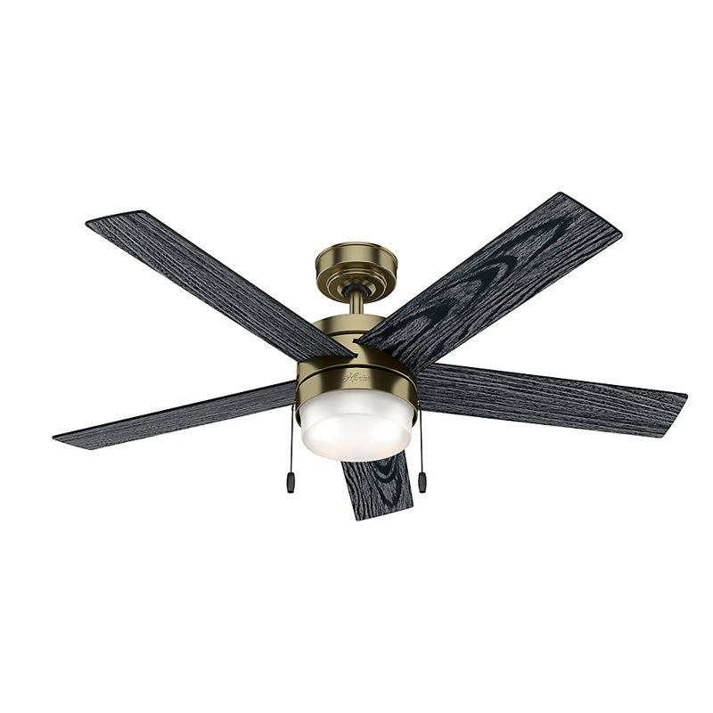 52" Modern Brass Ceiling Fan with LED Light and Reversible Blades