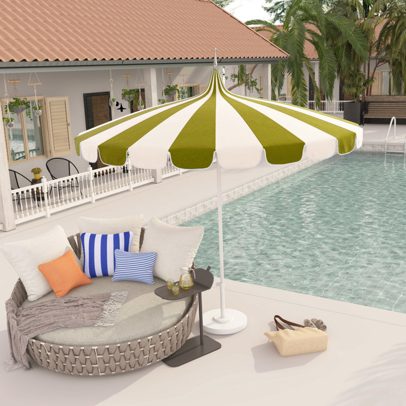 Ayman 8.5' Sunbrella® Two-Tone Pagoda Umbrella, Canvas Macaw Sunbrella® Canvas