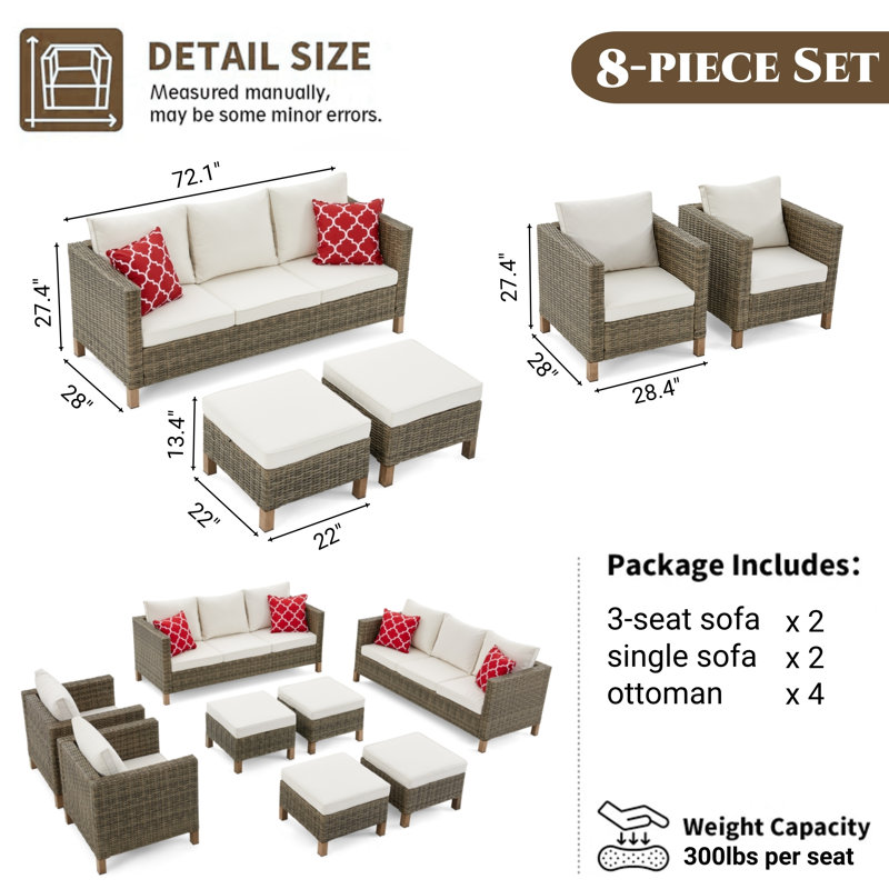 Ensemble de conversation modulaire avec coussins 8 pièces Duponta, Beige