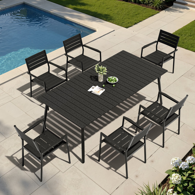 Currington 6 - Person Metal Patio Dining Set with Rectangular Table, Black