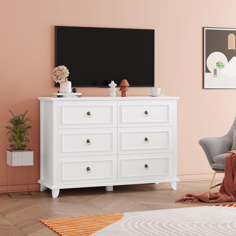 Commode double 6 tiroirs, traditionnelle, Blanc
