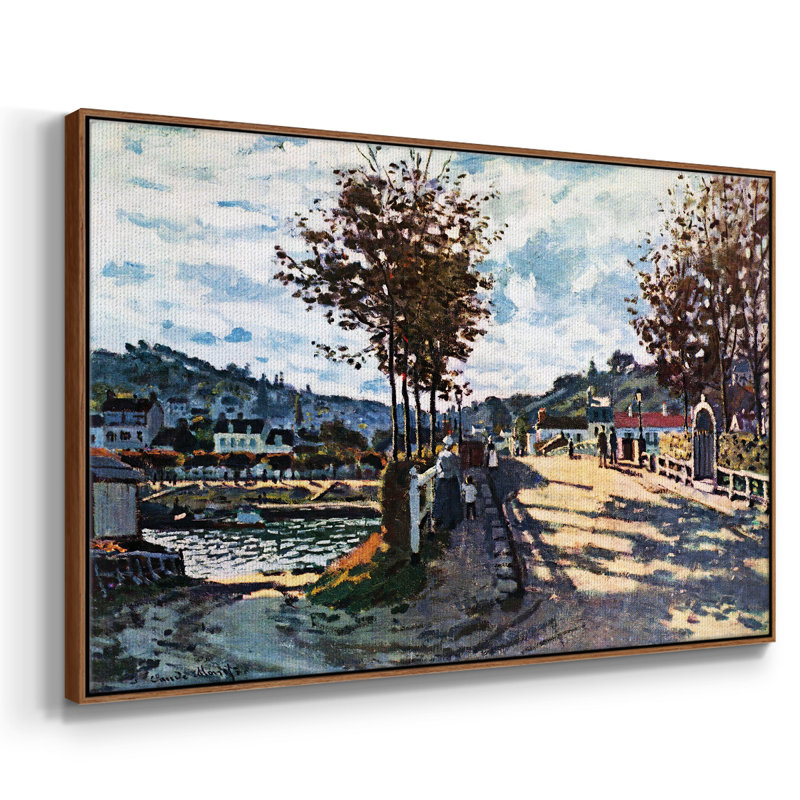 "La seine à Bougival", reproduction d'art par Claude Monet, H 27 po x l 41 po x P 2 po, Noyer