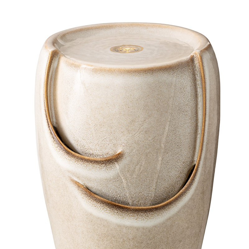 Sand Beige Ceramic Novelty Fountain with LED Light
