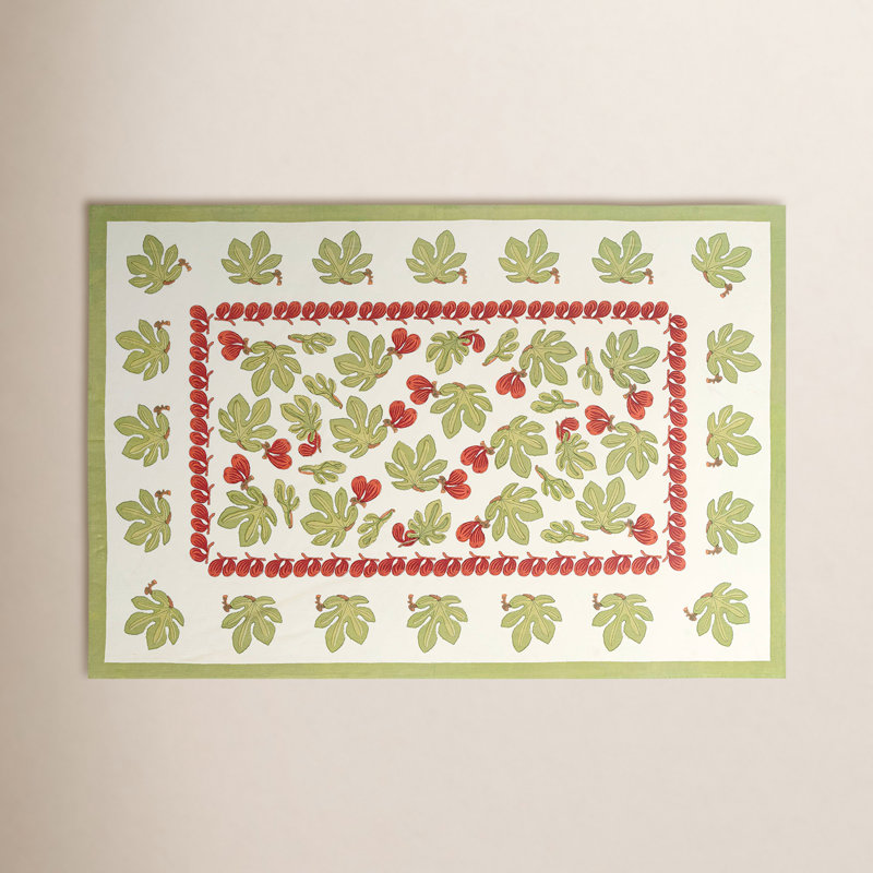Fig Handmade Floral Tablecloth, 128" x 71", Red/Green/White