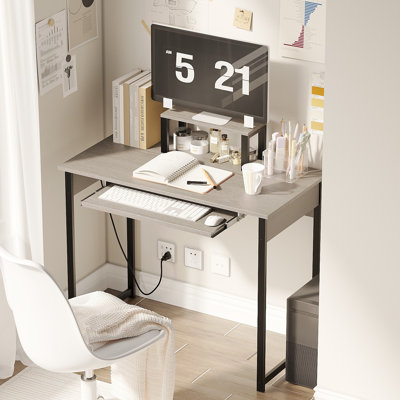Modern Computer Desk with Monitor Stand & Pull-Out Keyboard Tray, Compact Workstation for Adults