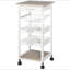 Mobile Kitchen Cart, Rolling Kitchen Island with Storage, Solid Wood Frame Utility Cart with Wire Fruit Baskets, Trays and Drawer