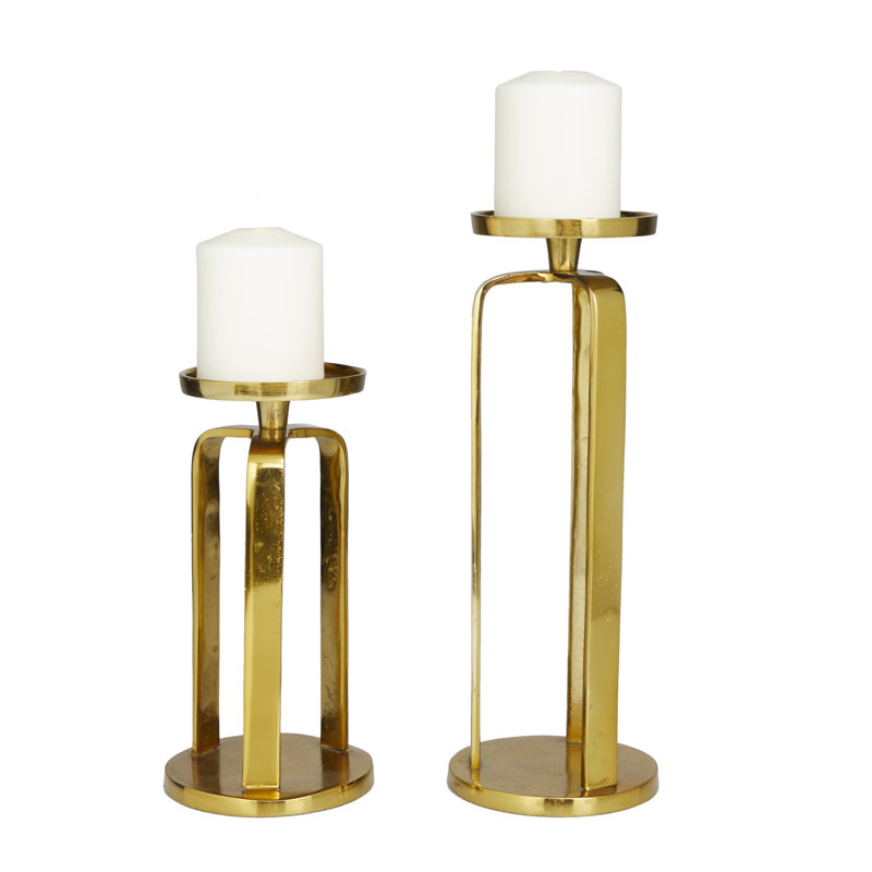Ensemble de porte-bougie en aluminium, Or, H 13,6 po x l 5,05 po x P 5 po