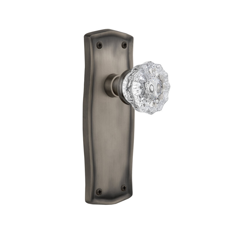 Prairie Plate with Crystal Door Knob, 2 3/4, Antique Pewter