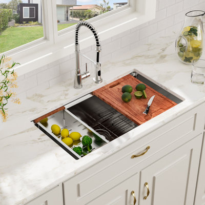 32" L x 19" W Undermount Kitchen Sink Workstation Sink 16 Gauge Stainless Steel Single Bowl Sink