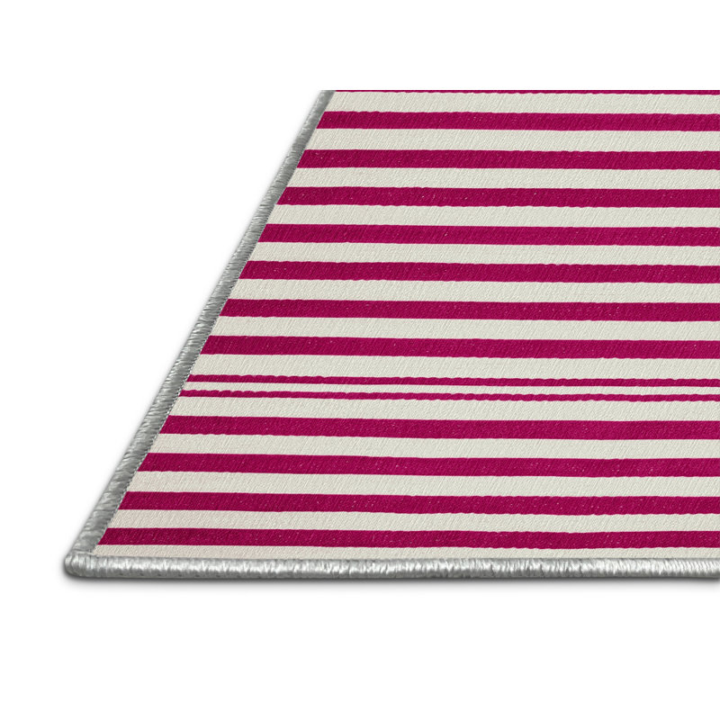 Tapis beige à rayures horizontales lavable à la machine, Carré 8 pi
