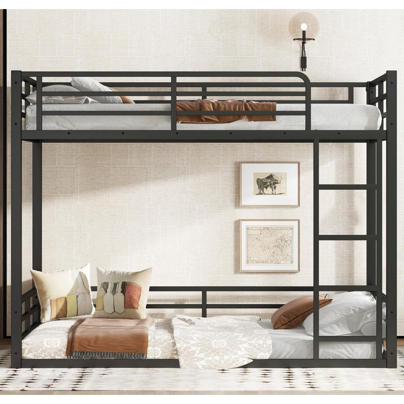 Lit superposé en métal, structure de lit superposé au-dessus du plancher double, lit superposé robuste pour enfants, adolescents, adultes, conception à bruit réduit, noir
