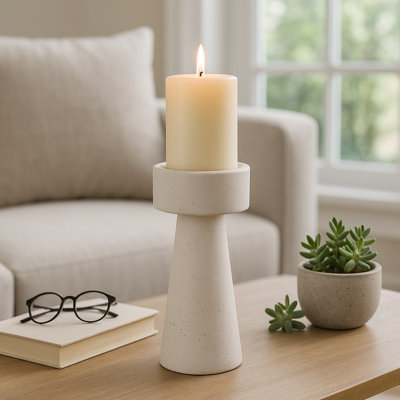 Modern Taper And Pillar Candle Holder For Home Decor - Decorative Floor Inspired Candle Stand For Tabletop And Living Room Decor -  White