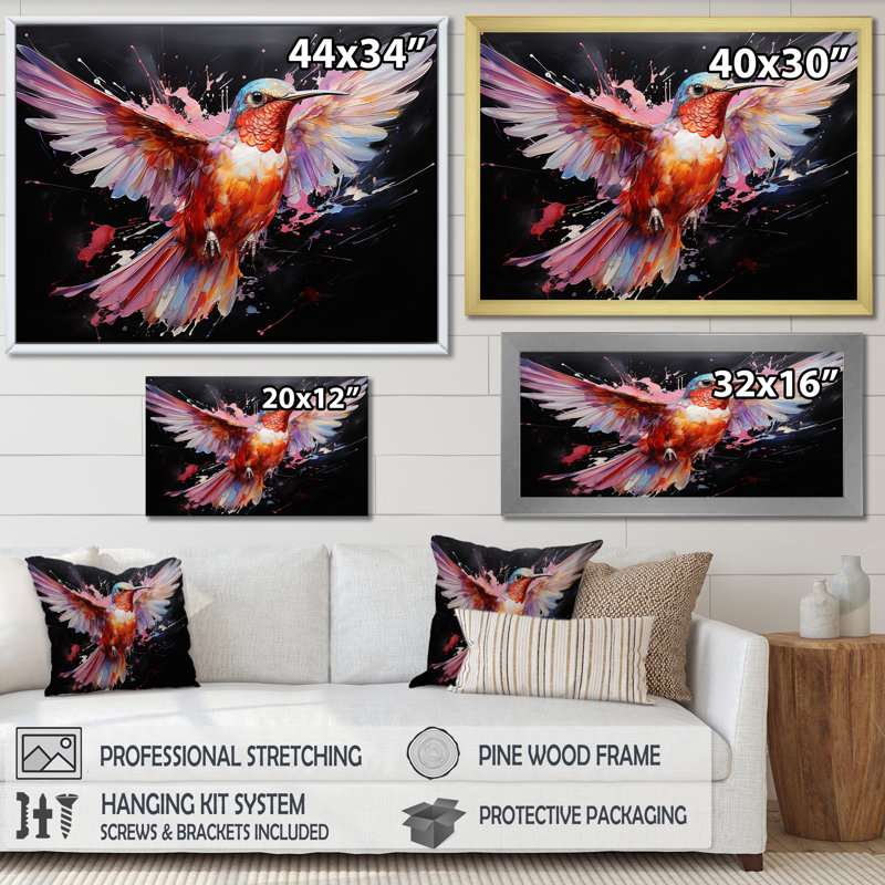 Colibri coloré, battement d'aile, merveille 2 - Art mural colibri, Toile tendue, H 12 po x l 20 po x P 1 po