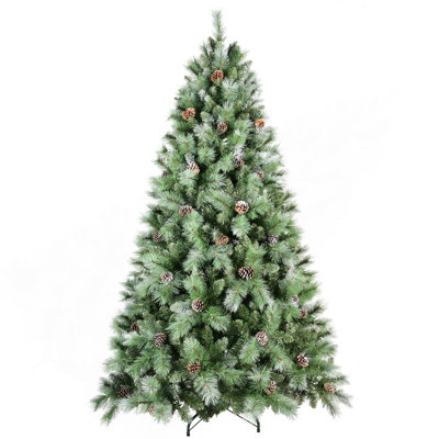 Arbre de Noël 6 pi avec 66 pommes de pin - 988 pointes, branches mixtes en PVC et aiguilles dures, structure à charnières pour une installation facile, support en métal robuste - arbre de Noël réaliste