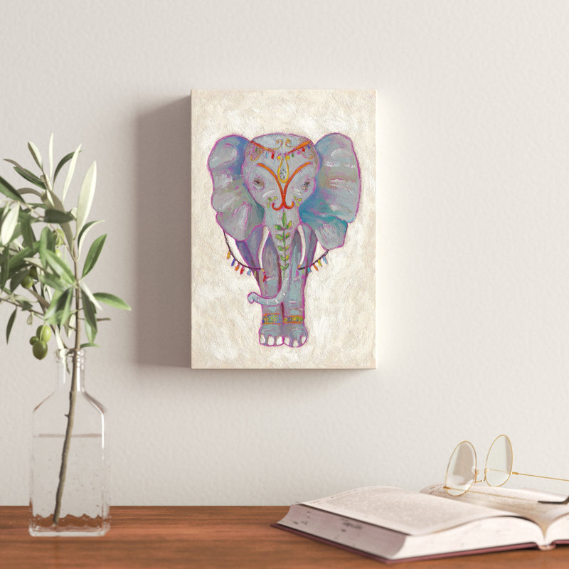 «Festival Elephant II», peinture sur toile, H 12 po x l 8 po