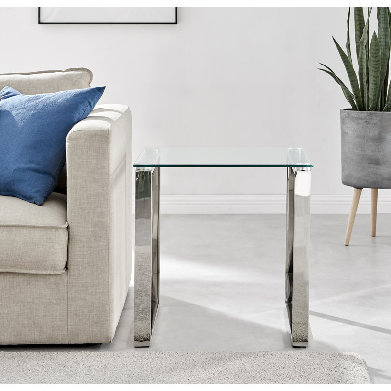 Aditya Chrome and Tempered Glass Small Side Table - Modern Design Living Room Table