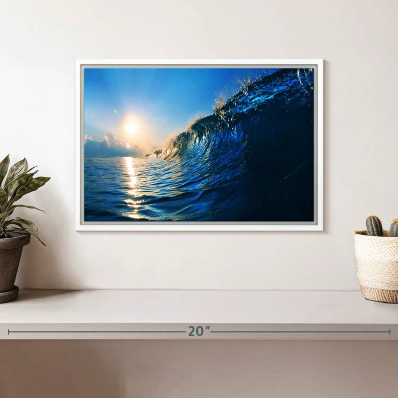 Blue Ocean Wave, Cadre flottant blanc, 13 po x 9 po