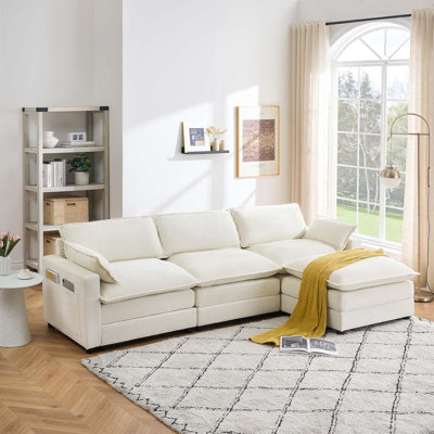 Canapé modulaire rembourré en chenille moderne, canapé surdimensionné en L surdimensionné de 113 pouces avec repose-pieds, coussins et poches latérales pour le salon