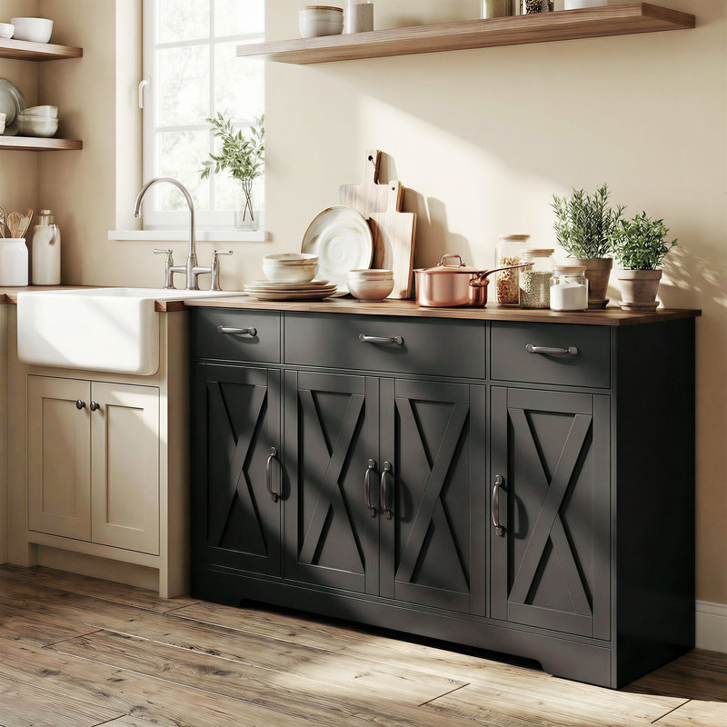 Buffet, armoire de cuisine 55 po, noir