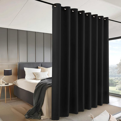 Room Divider Curtain For Sliding Glass Door, Privacy Wall Divider For Bedroom Partition Wide Curtains For Patio Door Room Darkening Grommet Drapes, 1 Panel, Black