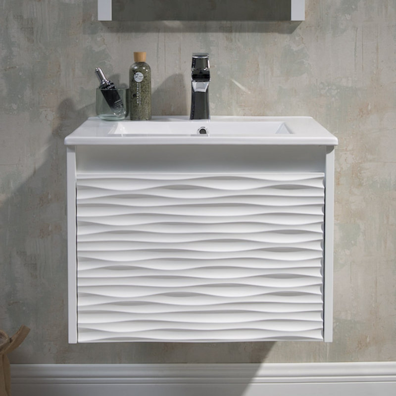 24" Wall Mounted & Floating Single Vanity with Ceramic Sink, White