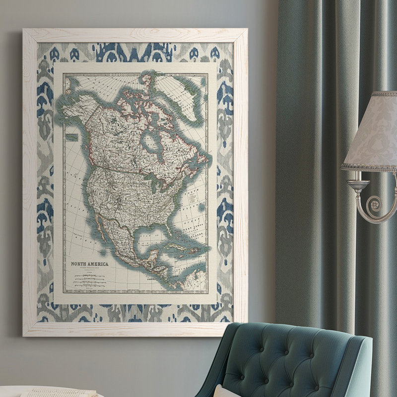 «Teachey Borded Map Of North America», reproduction sur toile encadrée, H 37,5 po x l 27,5 po x P 1 po, Cadre blanc