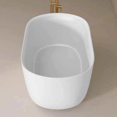 63"" Freestanding Solid Surface Resin Stone Bathtub Contemporary Design Stand Alone Tub with Pop-up Drain and Overflow Matte White -  ZEAFIVE, TUB66-63MW