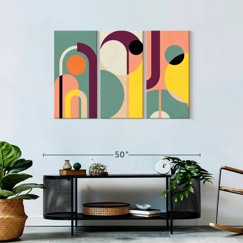 Retro Geometric Abstract X Multi Piece Canvas Print, 28" H x 45" W x 1.25" D