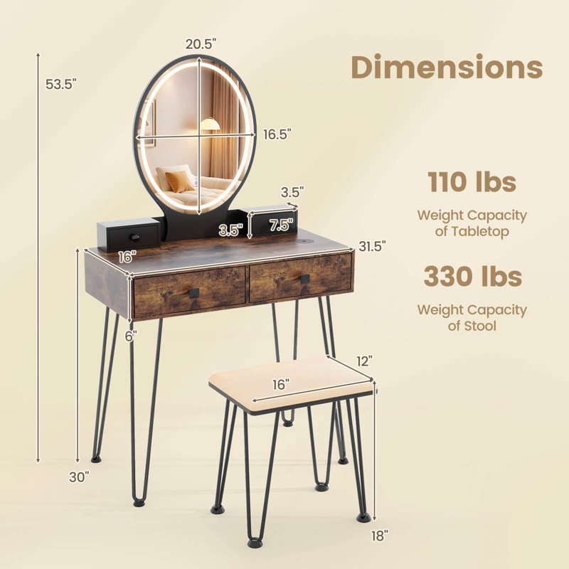 Ensemble coiffeuse et tabouret Einfrid