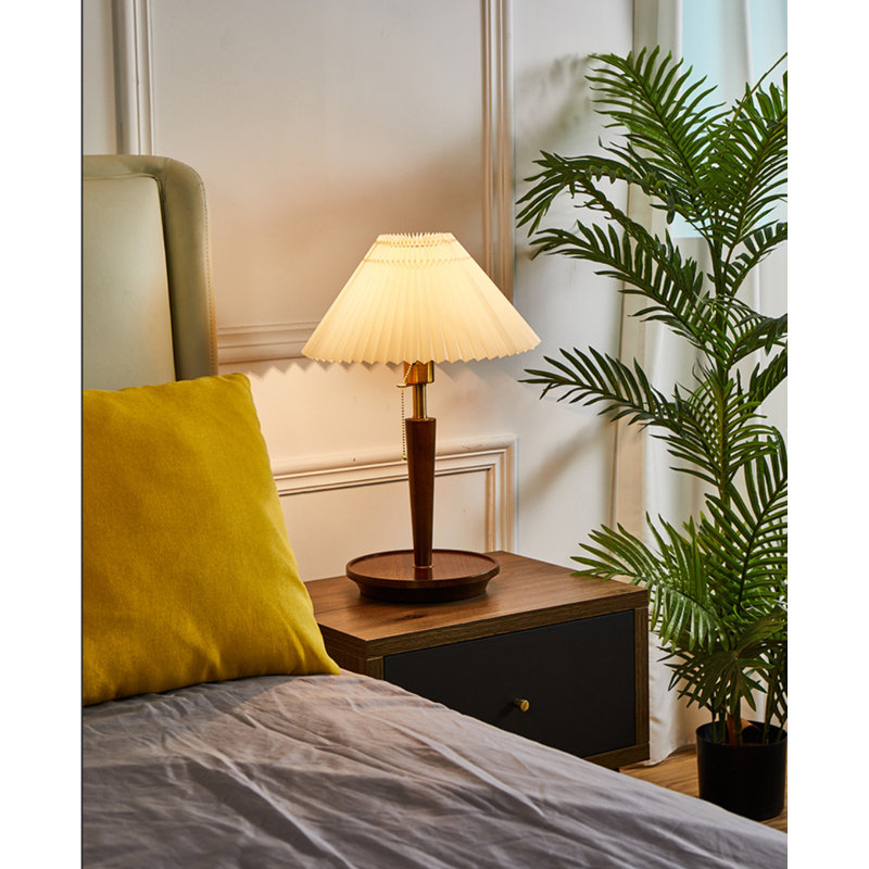 Mid Century Modern Accent Walnut Table Lamp, 3 Color Temperature Dimmable