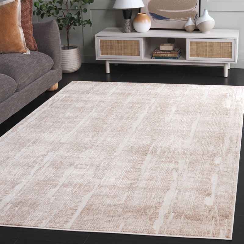 Tapis en polypropylène / polyester abstrait tissé à la machine en beige / beige clair, Rectangle 5 pi 3 po x 7 pi 6 po