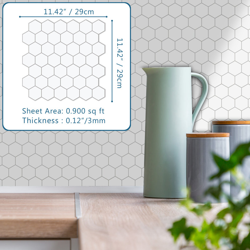 Carreau de mosaïque auto-adhésif en pierre nid d'abeille 11,4 po x 11,4 po, Blanc