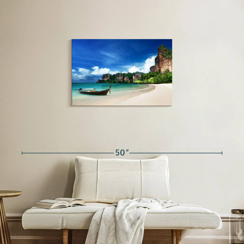 Bateau sur la plage Mehar en Thailande, H 20 po x l 30 po