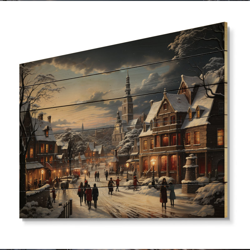Winter Village Carnival IV sur bois, H 10 po x l 20 po x P 0,78 po