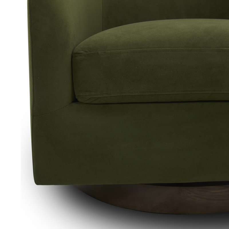 Fauteuil demi-tonneau pivotant Bennett, Velours performance vert forêt Bella