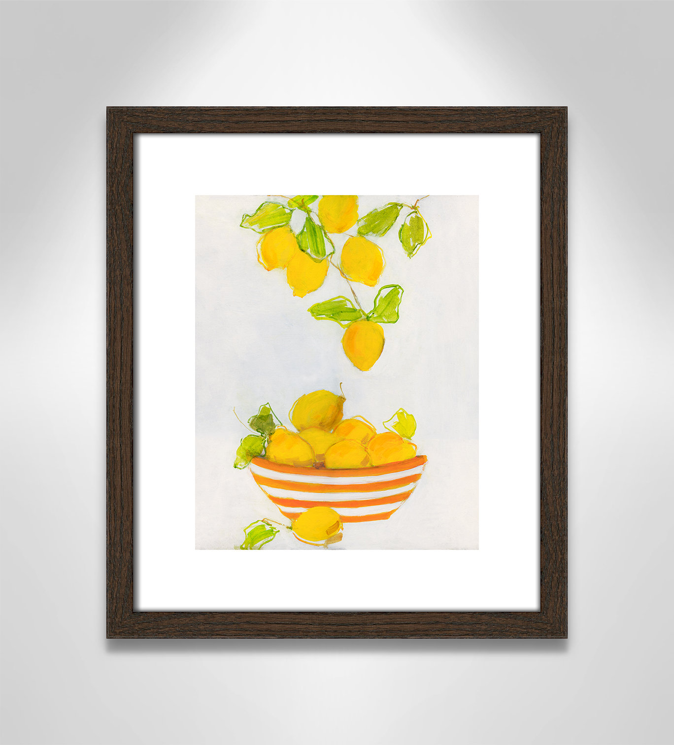 Darcy "Lemonlicious" Painting by Sally Swatland, 15" H x 13" W x 0.75" D, Walnut Wood Framed Paper