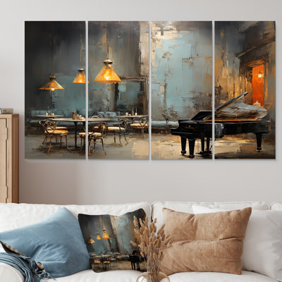 «Sonata rétro Pinao In Jazz Cafe III - Music Jazz», art mural 4 pièces