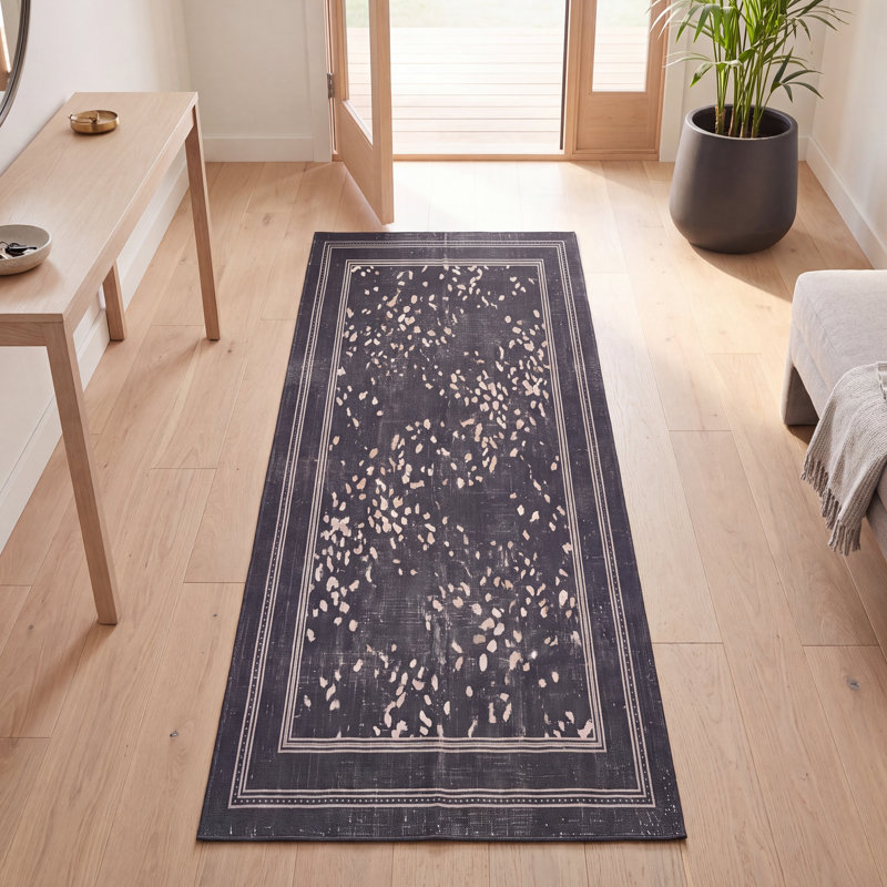 Tapis Bellamy moderne à motif mosaïque mouchetée abstraite gris et noir, lavable à la machine, antidérapant, à poils courts, pour intérieur et extérieur, adapté aux animaux domestiques, idéal pour le salon, la chambre, la salle à manger, l'entrée, le corridor ou le bureau.