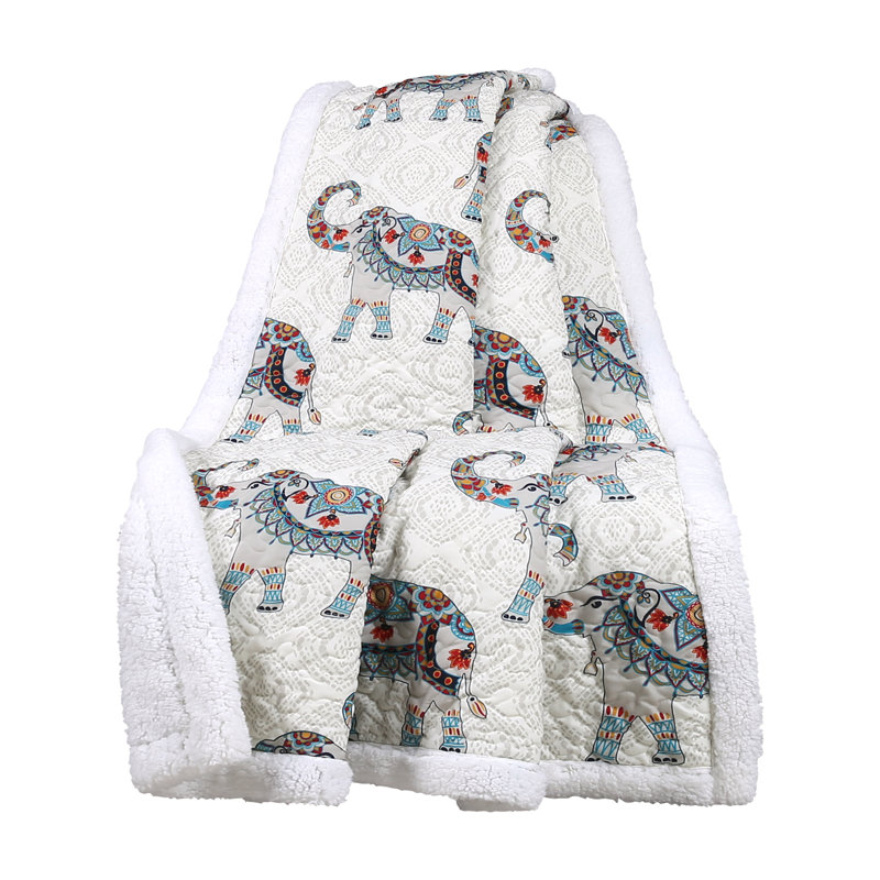 Colorful Bohemian Elephant Print Sherpa Throw Blanket