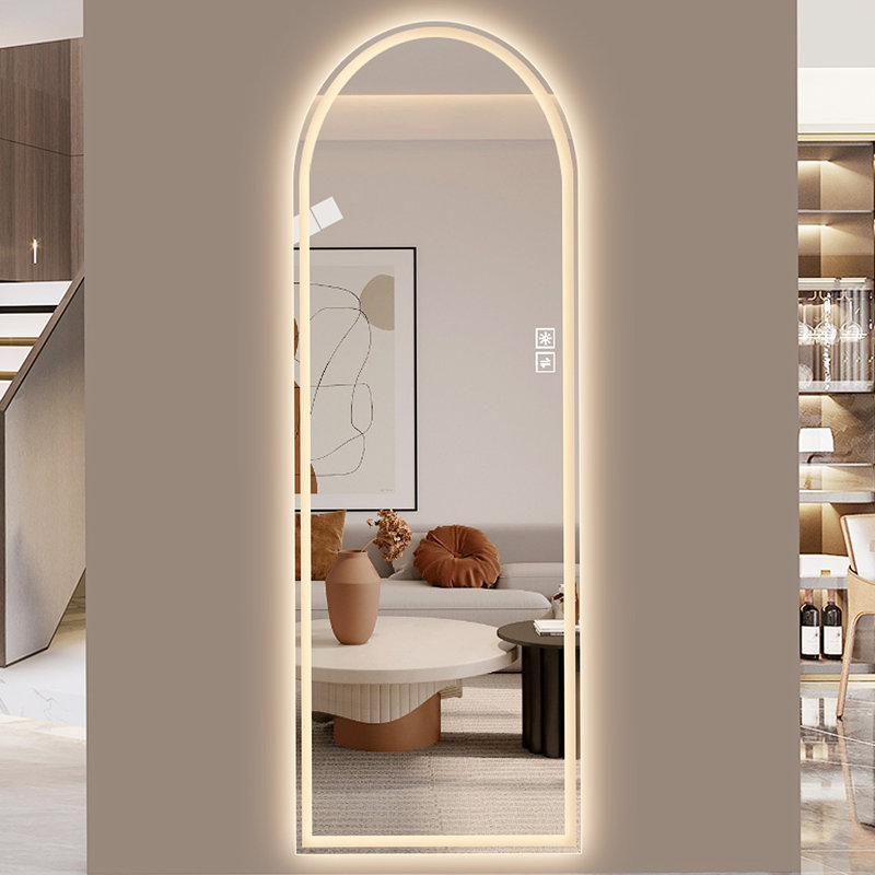 Miroir pleine longueur 65 po x 21 po à DEL arqué, à intensité variable, haute définition et antidéflagrant