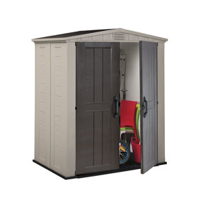 Remise de rangement pour l'extérieur en résine durable de 6 pi x 3 pi avec portes doubles Keter Factor pour meubles de jardin et outils de jardin, brun